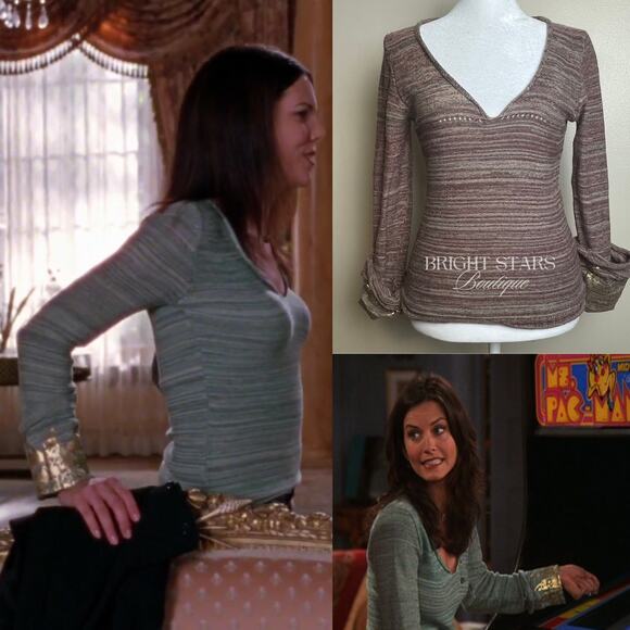 Sweaters - Brown Sweater Long Sleeve Gold Foiled Fold Back Cuffs ALT ASO Monica Lorelai